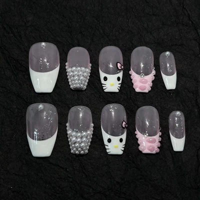 Hello Kitty vzor nehty